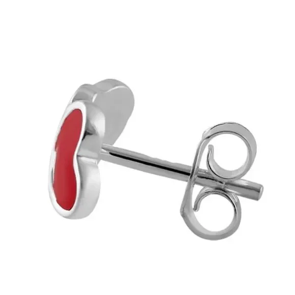 Sterling Silver Valentine Red Enamel Double Heart Stud Earrings New